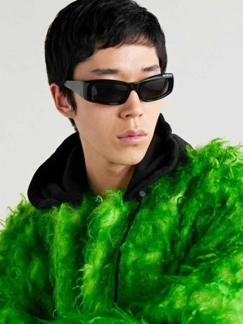 Balenciaga BB0266S black with white logo rectangular sunglasses